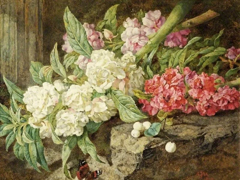 1826-Annie Feray Mutrie - Studio di fiori con farfalla - Russell-Cotes Art Gallery & Museum